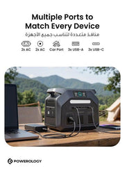 محطة بطارية محمولة من باورولوجي بقدرة 1800 واط وسعة 1024 واط/ساعة - أسود