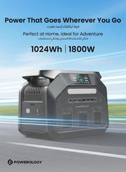 محطة بطارية محمولة من باورولوجي بقدرة 1800 واط وسعة 1024 واط/ساعة - أسود